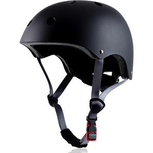 Skateboard Bike Helmet, Lightweight Adjustable, Multi-Sport for Bicycle Skate Scooter, 3 Sizes for Adult Youth & Kids (Small: 48-54 cm / 18.9"-21.3", Matte Black)