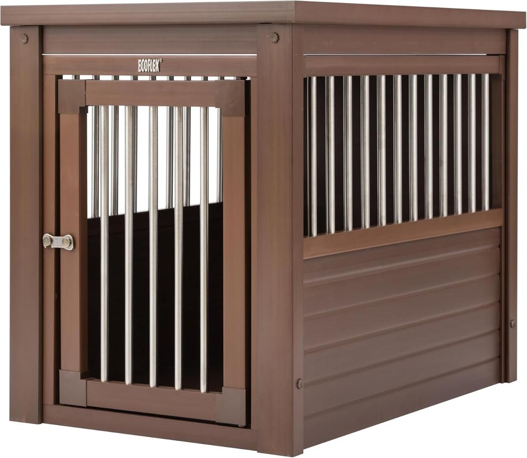New Age Pet ECOFLEX InnPlace Dog Crate & End Table, Indoor Furniture Style Pet Kennel for Small, Medium, Large & XL Dogs, Durable Composite, Russet Brown, Medium (29.5"L x 21.1"W x 25.2"H)