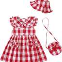 SODLON Toddler Baby Girl Dress Summer Clothes Infant Ruffle Peter Pan Collar Plaid Dresses Casual Bowknot Sundress for Girls (Red)