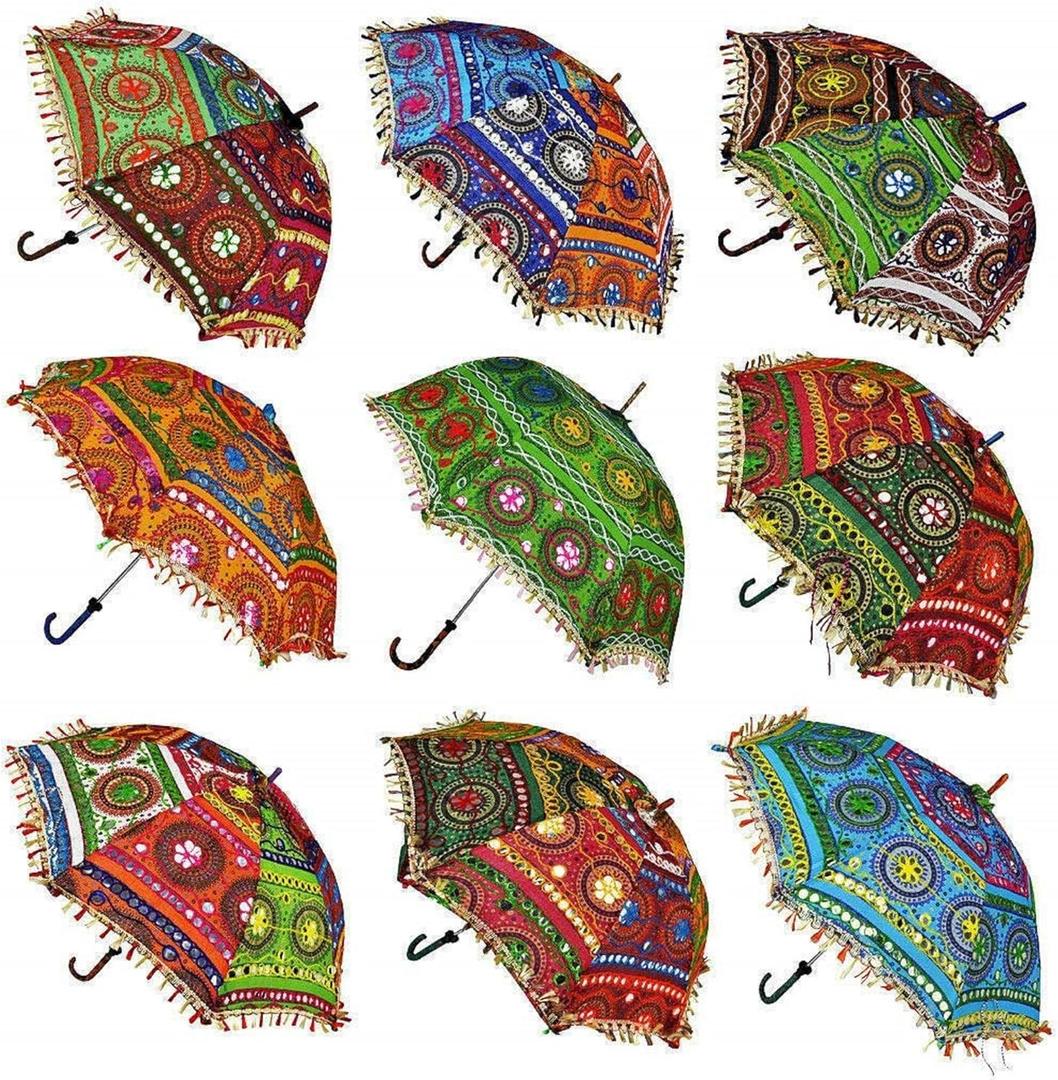 Bohemian Handmade Design Cotton Multi Color Cotton Fashion Multi Colored Umbrella Embroidery Boho Umbrellas Parasol (5 Pcs Lot)