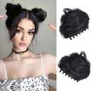 mdgfge Space Bun Hair Pieces, 2 Pcs Mini Claw Clip in Hair Bun Hair Scrunchies Fake Extension Messy Cat Ears Extensions Wig Accessory Hairpieces for Women Girls (Natural Black)