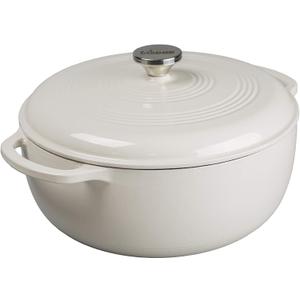 Lodge Essential Enamel Cast Iron Dutch Oven with Lid 7.5 Quart - Induction- Oven-Safe Enamel Cookware up to 500 F - Heat-Retaining Braising & Roasting Pot - Non-Toxic Cookware - Oyster White