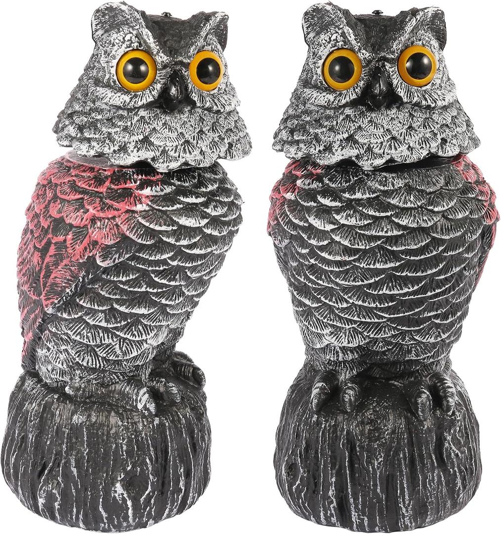 Owl Decoys to Scare Birds Away, 2 Pack BobbleHead Fake Owls Plastic Scarecrow Bird Deterrent, Nature Enemy Scarecrow Plastic Owl Statues, Garden Decor Statues for outside, Patio, Lawn, Yard Decoration