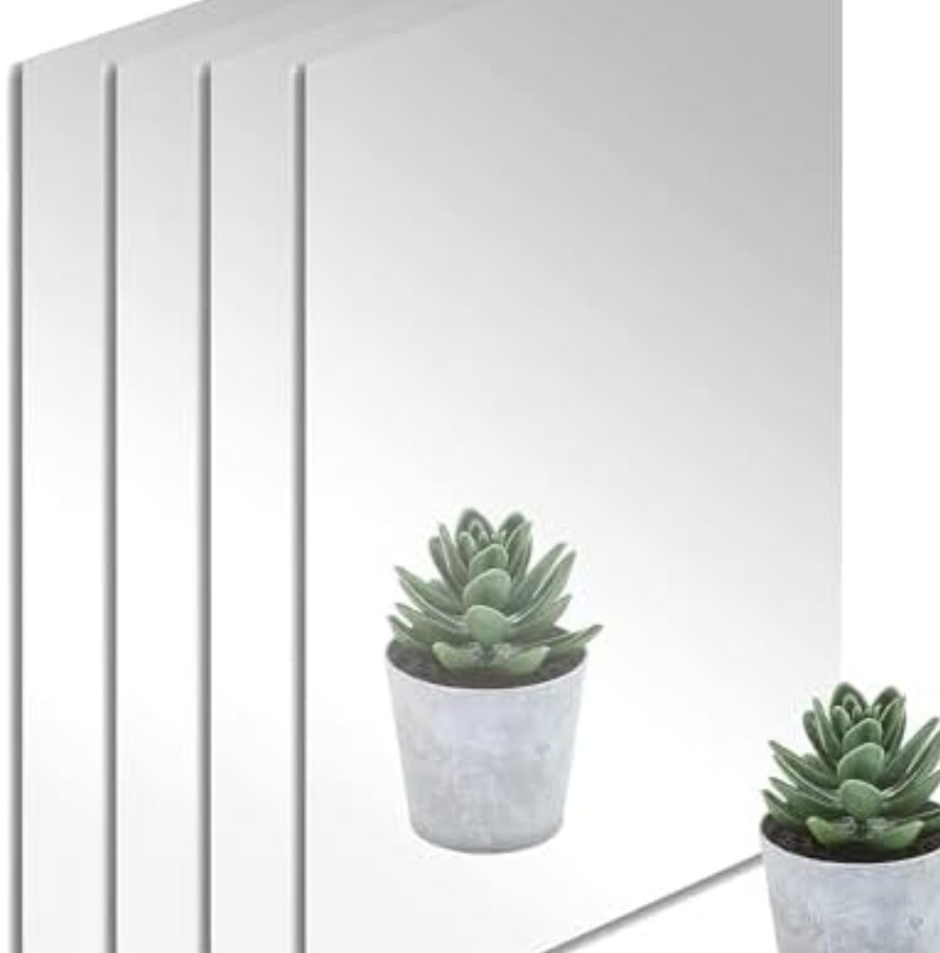 Calvana 12 x 24 Rectangular Acrylic Mirror Sheet 4-Pack, 1.8mm Frameless Wall Mirror, Adhesive Gym Mirrors for Home, Shatterproof & Unbreakable, Non-Glass, Includes Double-Sided Foam Stickers