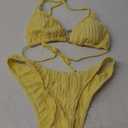 SHENHE Women's Two Piece Bikini Set Tie Back Textured Cheeky Halter Swimsuits Swimwear (Large, Yellow)