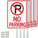 Faittoo No Parking Signs with 36" Stake for Outside, 4-Pack 14"x10" Rust Free Heavy Aluminum, Reflective, Fade Resistant, 2 pre-drilled holes, Includes Matching Screws & Wrench, Easy to Mount