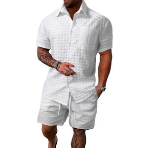 SOLY HUX Men's 2 Piece Shorts Sets Casual Beach Outfits Short Sleeve Button Down Hawaiian Shirt Sets Plain White XL
