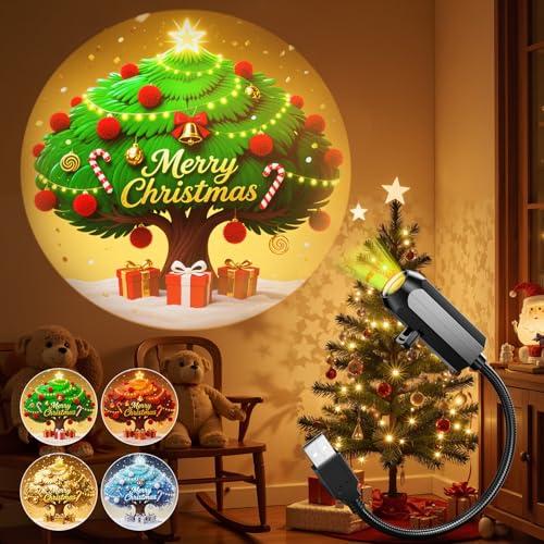 POGGKT Christmas Projector Lights Indoor, Night Light Projector, 4 Slides 35% Brighter Gooseneck USB Powered Christmas Lights Indoor Bedroom Christmas Decorations