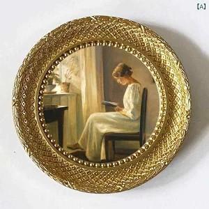 Antique Gold 8x8 Round Picture Frame  Vintage Frame with Glass Front  Art Deco Wall Display