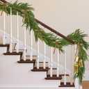 6 Feet Artificial Norfolk Pine Garlands with Christmas Bells and Velvet Ribbon for Christmas Decorations, Real Touch Pine Garland for Table, Mantle, Stairs