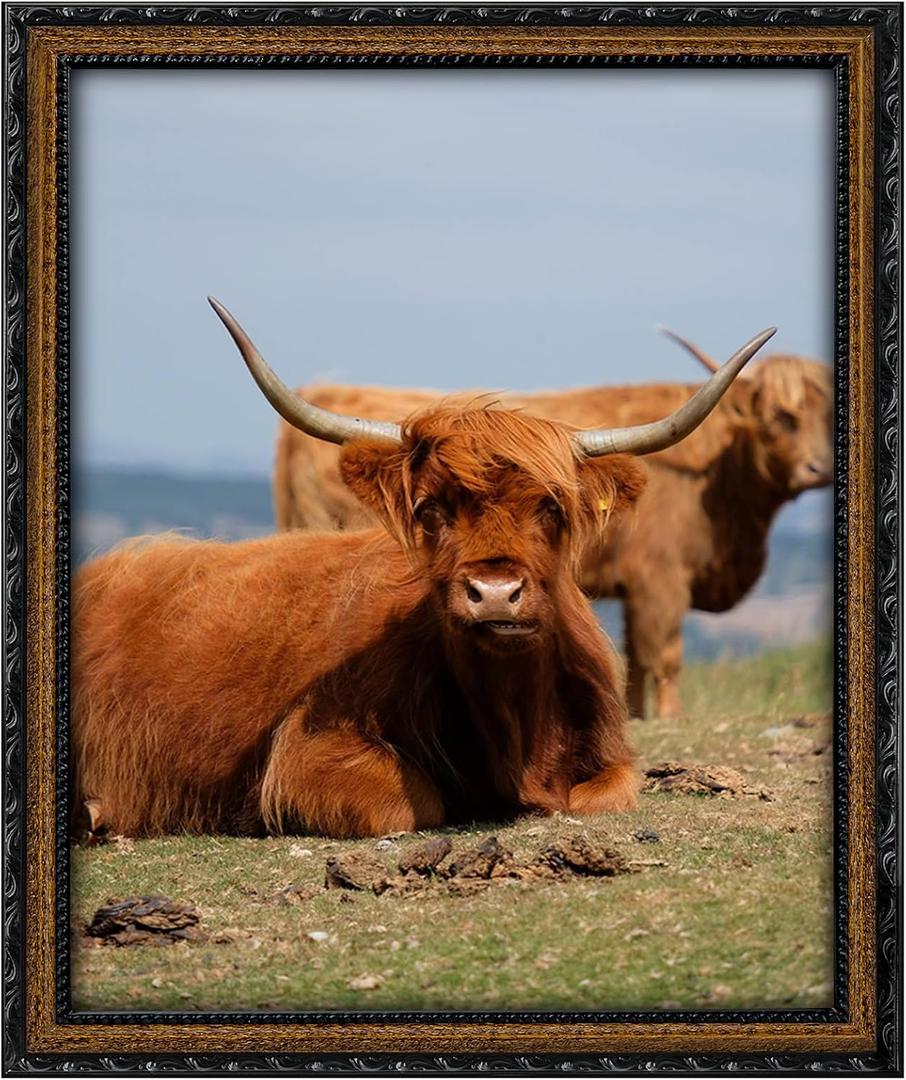 Black Gold 16x20 Picture Frame with Mat, Vintage Wood Photo Frame for Real Glass, Matted 11x14 or 16 x 20 Photos, Easy Photo Changes, Wall Hanging, Antique Ornate Wall Art