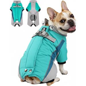 Fullbody Dog Coat Warm Fleece Dog Jacket,4-Legged Reflective Dogs Vest Turtleneck Cold Weather Coat, Waterproof Windproof Puppy Puffer Onesie, Green, Small
