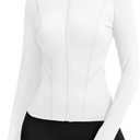 Rapbin Women's Slim Fit Workout Jackets Full Zip Long Sleeve Running Athletic Tops Yoga Shirts with Thumb Holes (White) S