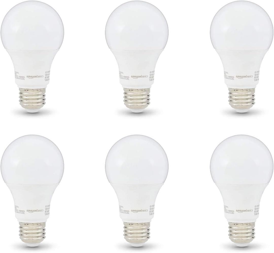Amazon Basics Non-Dimmable LED Light Bulbs, Great Brightness, 40W Equivalent, 6W, E26 Standard Base, 2700K, 10,000 Hour Lifetime, Soft White A19, 6-Pack
