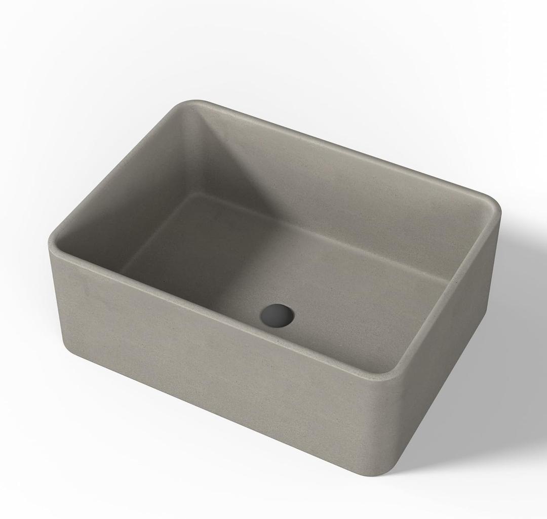 Bathroom Vessel Sinks Concrete Vessel Sink Rectangular 16"x12" Small Bathroom Sink Above Counter Vanity Sink, Countertop Bathroom Sink Bathroom Washing Art Basin Smooth Surface Light Brown