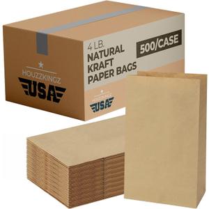 Kraft Brown Paper Lunch Bags | 4 Lb 500 Pack | Disposable Lunch Size Paper Bags for Kids, Small Business, Sandwich Snack Food, Grocery Shopping, Restaurant Supplies, Retail Store
