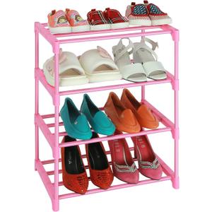 LNYZQUS Small Kids Shoe Rack, 4 Tier Pink Shoe Organizer Shoe Shelf for Closet,Stackable Narrow Shoe Stand Slim Zapateras Organizer,Cute Toddler Shoe Rack Floor for Women & Girls-Full Pink