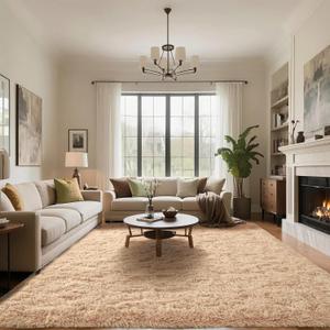Shag Area Rug for Bedroom, 4x6 Feet Fluffy Rugs for Girls Boy's Bed Bedside, Plush Carpet with Non-Slip Bottom for Living Room Office Dorm Nursery Room, Beige