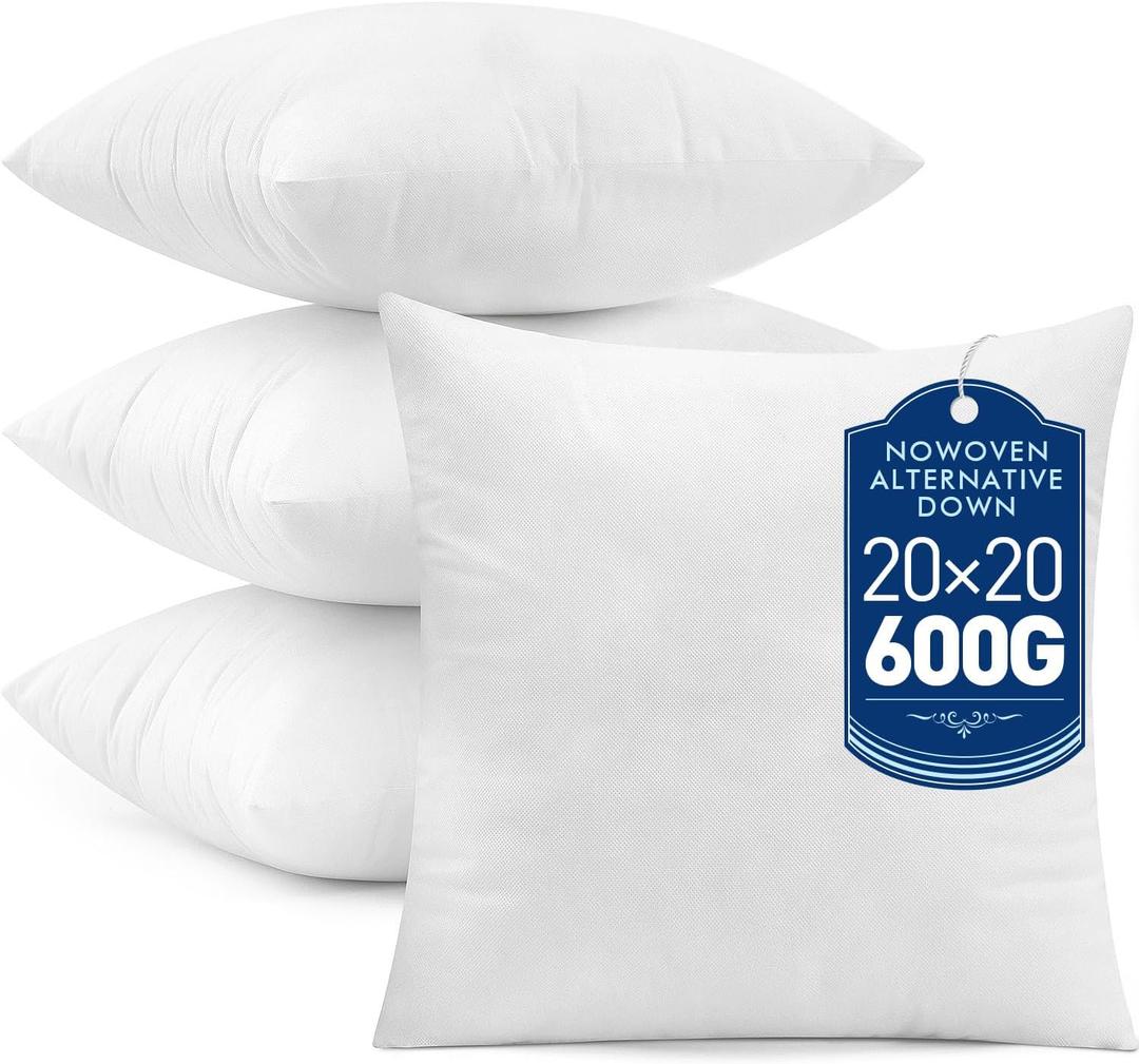 MIULEE Set of 4 Throw Pillow Inserts 20x20 Inches, 100% Virgin Filling Nowoven Pillow Inserts for Couch Sofa Living Room