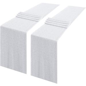 2 Packs 12 x 108 inches White Sequin Table Runner, Glitter White Table Runner for Wedding Birthday Bachelorette Holiday Party Supplies Decorations Bridal Shower Baby Shower