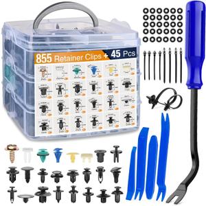 GOOACC 900Pcs Plastic Rivets and Auto Body Fasteners Assortment -24 Most Popular Sizes Nylon Bumper Clips with 10 Cable Ties for GM, Ford, Chrysler, Toyota, Honda, Nissan, Mazda, Chevy, Jeep, etc.