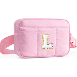 YOOLIFE Teen Girls Gifts Trendy Stuff - 8 9 10 11 12 13 14 15 16 17 18 Year Old Girl Birthday Gifts, Initial Fanny Pack Belt Bag Crossbody Bag, Pink L
