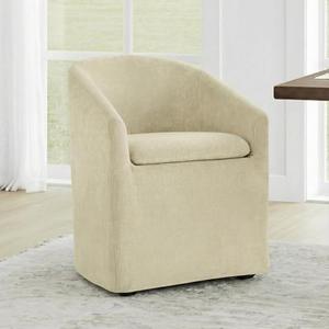 KISLOT Upholstered Dining Chairs Set of 1 with Casters, Modern Side Barrel Armchair with Washable Slipcover & Sturdy Metal Frame for Diningroom Bedroom Livingroom Reading Room, Sand Fabric