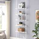 ALLZONE 5 Tiers Narrow Bookshelf, Tall Adjustable Ladder Book Shelf with Open Storage, Floor to Ceiling Tension Mount, Wooden Industrial Bookcase for Living Room, 92 to 116 Inch, White