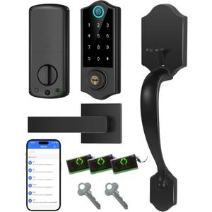 Fingerprint Smart Door Lock for Front Door with Handle Set, App Control, Keyless Entry Keyless Deadbolt, Digital Electronic Touchscreen Keypad, Auto Lock, Easy to Install, Black