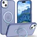 Magnetic for iPhone 15 Case with Ring Stand, [10 FT Drop Protection] [Velvety Touch] Slim Translucent Matte Back Shockproof Phone Case for iPhone 15 6.1'', Sierra Blue