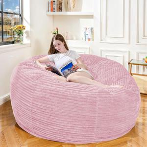 5FT Bean Bag Chair, Giant Bean Bag Chairs with Memory Foam Filled, Bean Bag Chairs for Adults with Corduroy Cover, Ultra Soft Lazy Sofa for Living Room Bedroom (Pink) (5FT - 60" x 60" x 29")