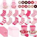48 Pcs Galentines Day Gifts for Women, 12 Set Pink Valentines Gift Set with Fuzzy Socks, Velvet Hair Scrunchies and Greeting Cards, Cute Galentines Bulk Gifts for Friends, Coworkers