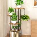 Homsorout Plant Stand Indoor, 5-Tier Tall Plant Stand Indoor, Metal Plant Shelf with Hanging Basket Hook, Ideal Corner Plant Table for Living Room, Balcony, Garden, Patio (Brown)