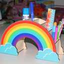 Pen Pencil Holder Desk Organizer, Rainbow Home Office Desk Organizer Pen Storage Stand,Desktop Stationery Organizer for Women Kids Students School Art Supplies Classroom Organization