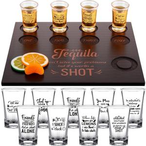 Suclain Shot Glasses Set with 16 Pcs 1oz/30 ml Clear Plastic Glasses Whiskey Glass Cups Shot Glass Tray Holder Organizer for Liqueurs Party Club Home Bar Drinking