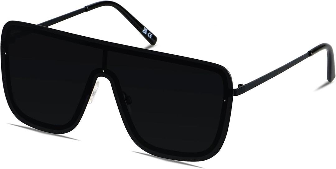 LYZOIT Rimless Oversized Square Sunglasses for Women Men Flat Top Shield Frameless Sun Glasses (Super Dark Black | Category 4 Lens)