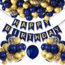 Navy Blue Birthday Party Decorations for Men Decor 100pcs Gold and Navy Blue Balloons Garland Arch Kit Pre-Strung Happy Birthday Banner Girls 16th 18th 30th 40th 50th 60th 70th 80th 90th for Boys