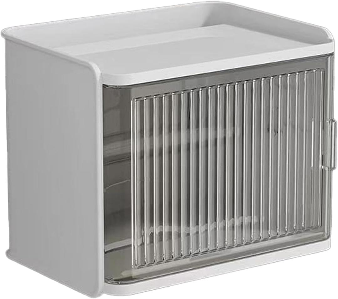 White Wave-Design Pet-Proof Tissue Box Holder - Wall-Mounted, Dual Dispenser Organizer for Kitchen, Office, Outdoors - ABS+HIBS Material, Transparent Lid, Damage-Free Adhesive