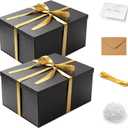 Mefleet 2 Pack Large Gift Box with Lid for Presents 16x12x8 Inches Big Deep Black Gift Boxes for Christmas, Birthday, Valentine's Day,Mother's Day Presents - Contains Crinkle Paper,Ribbon and Card
