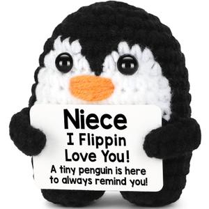 CryCarrot Mini Funny Mothers Day Niece Gifts from Auntie Aunt Uncle, Handmade Crochet Penguin Birthday Gifts for Niece Teen Adult, I Love You Niece Mothers Day Positive Cute Decor 2.9 x 2.9 x 2 in
