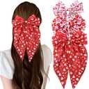 Valentines Hair Bows for Women Heart Red Lips Pattern Valentine's Day Bow Hair Clip Heart Hair Bow Clip Big Long Tail Ribbon Bows Hair Barrettes Cute Holiday Hair Accessories for Women Girls 3Pcs