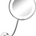 10x Magnifying Mirror with Light, Flexible Gooseneck Make up Mirror with Lights and Magnification, Battery Operated Cordless Magnified Mirror with Suction Cups for Wall Bathroom