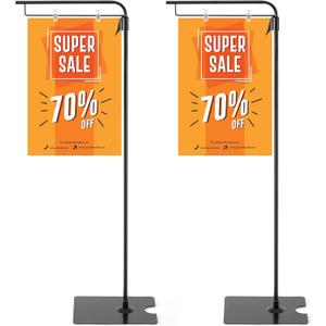 Blulu 2 Pcs Adjustable Hanging Poster Stand Sign Holder 43-87 Inch Pallet Floor Standing Poster Display Black Heavy Duty Double Sided Clip on Mobile Banner Stand with Base for Outdoor Hanging Display