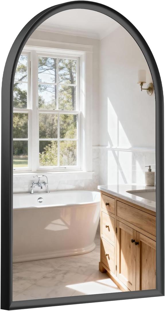USHOWER Black Arched Mirror 24x36 Inch, Arched Bathroom Mirror