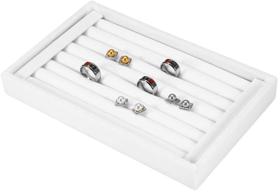 7 Slot Ring Display Tray Jewelry Organizer Stackable Velvet Ring Holder Flannelette Jewelry Case for Rings Pendants Earrings Studs Rings Holder Jewelry Storage White