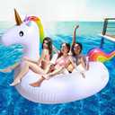TURNMEON 102" Giant Unicorn Pool Float Inflatable Summer Beach Float Swimming Pool Party Toys Ride-on Lounge Raft Water Pool Floatie for 2-4 Multi Players Adults Lake Floats, Flamingo/Unicorn