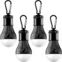 FLY2SKY Portable LED Tent Lamp Emergency Lights with Hook, Hurricane Bulb Lantern Equipment for Camping, Hiking, Backpacking, Fishing Outage, Multicolor, 4 Pack, D-CLOSED-HOOK