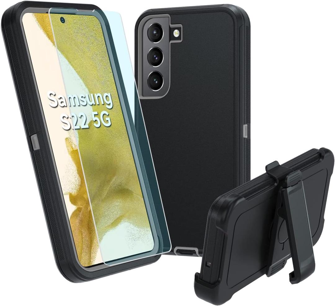 for Galaxy S22 5G case,Samsung S22 Heavy Duty case,[Military Grade Protective ],[Shockproof] [Dropproof] [Dust-Proof], Compatible with Samsung Galaxy S22 5G (Black/Gray)