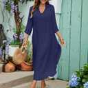 Bsubseach Womens Bathing Suit Cover Up V Neck Long Swimsuit Cover Up Beach Shirt Dress Swimwear with Pockets (Blue, M)