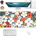 Boho Abstract Floral Desk Mat with Stitched Edges, Extended Gaming Mouse Pad with Non-Slip Waterproof Base for Office & Home Desk (27.5X11.8 in) (Blho Abstact Flower)